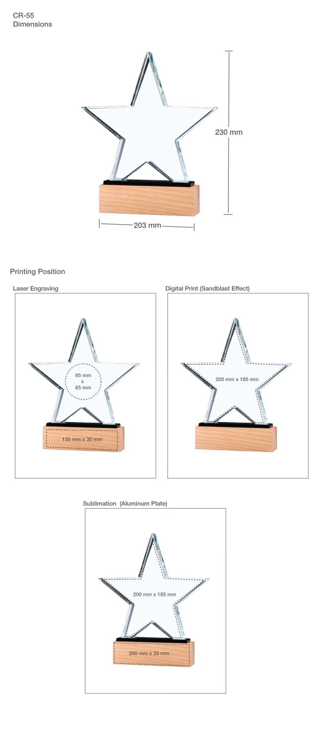 Star Shaped Crystal Awards with Wooden Base