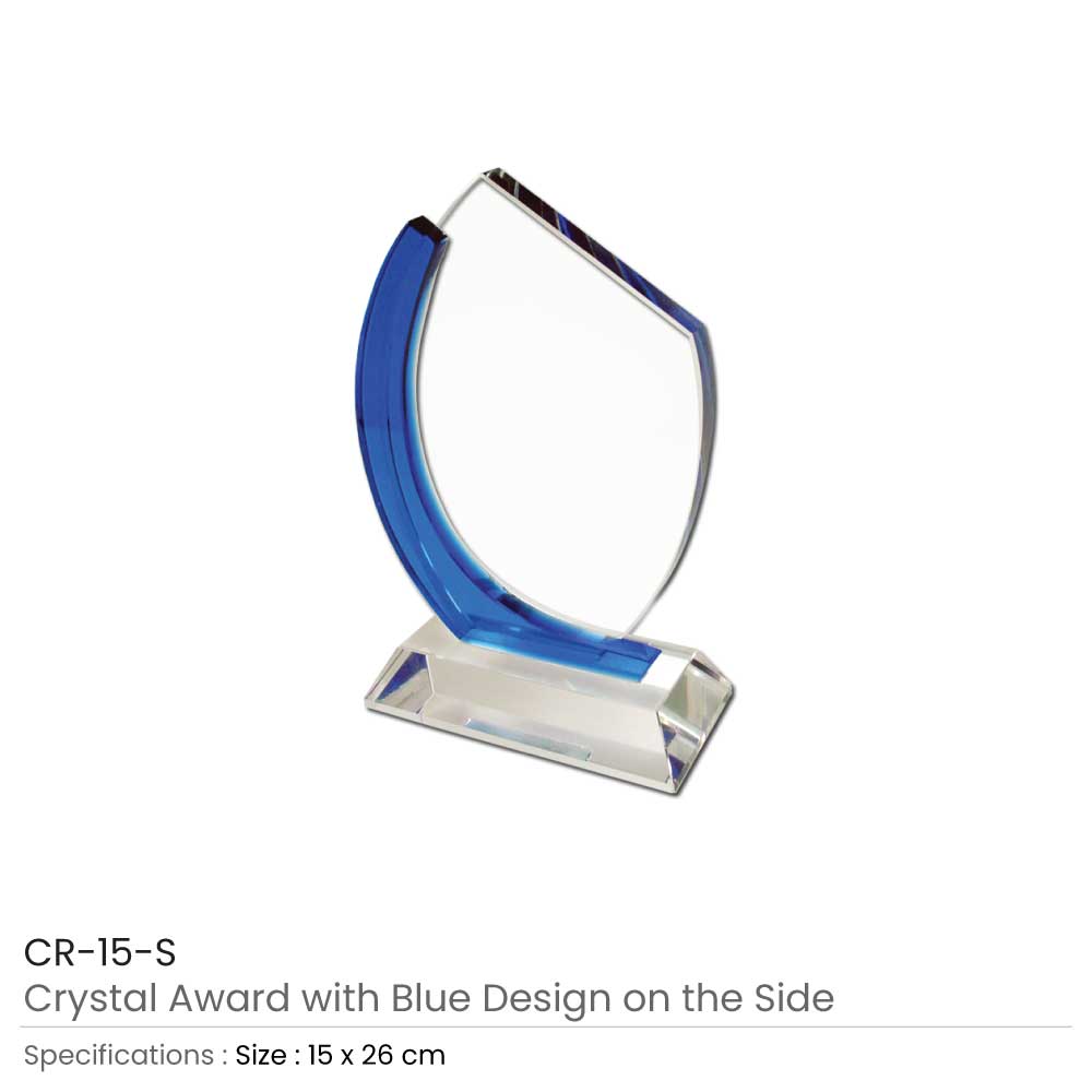 Crystal Awards with Blue Design on the side