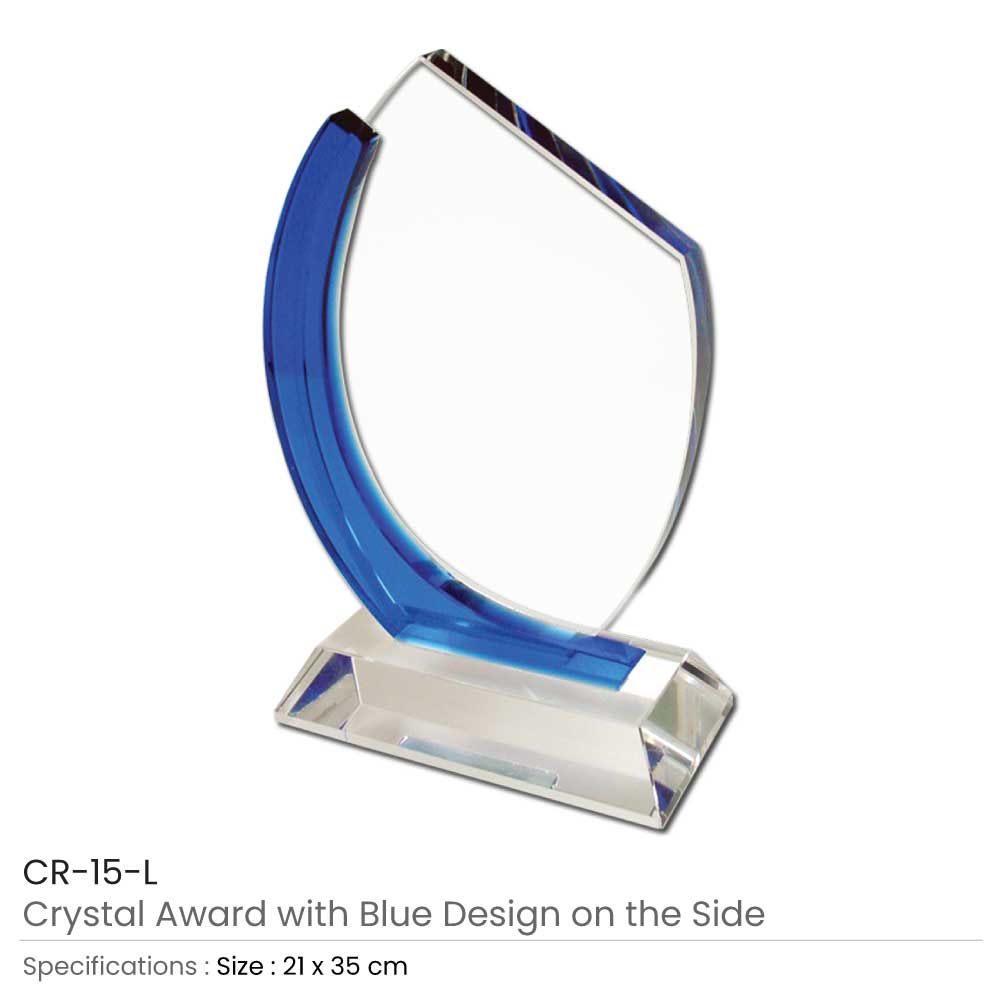Crystal Awards with Blue Design on the side