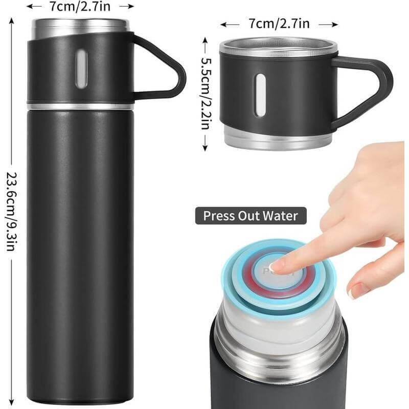 SAFFLE - Giftology Family Set of Vacuum Flask & Two Cups - Grace Customs