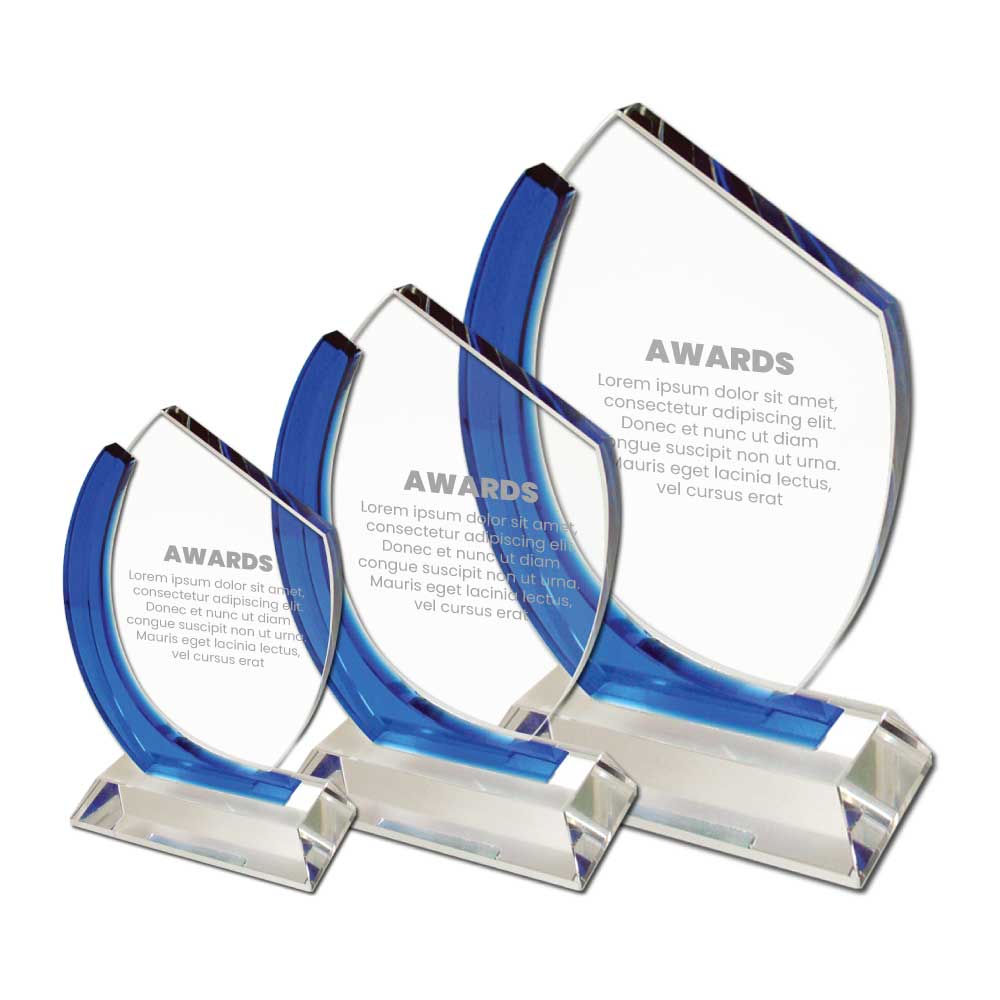 Crystal Awards with Blue Design on the side