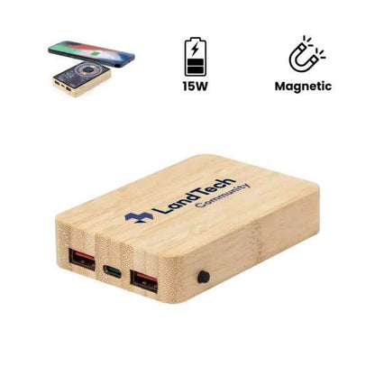 Magnetic Fast Wireless Powerbank 15W in Bamboo - Grace Customs