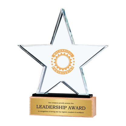 Star Shaped Crystal Awards with Wooden Base