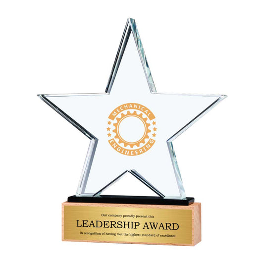 Star Shaped Crystal Awards with Wooden Base