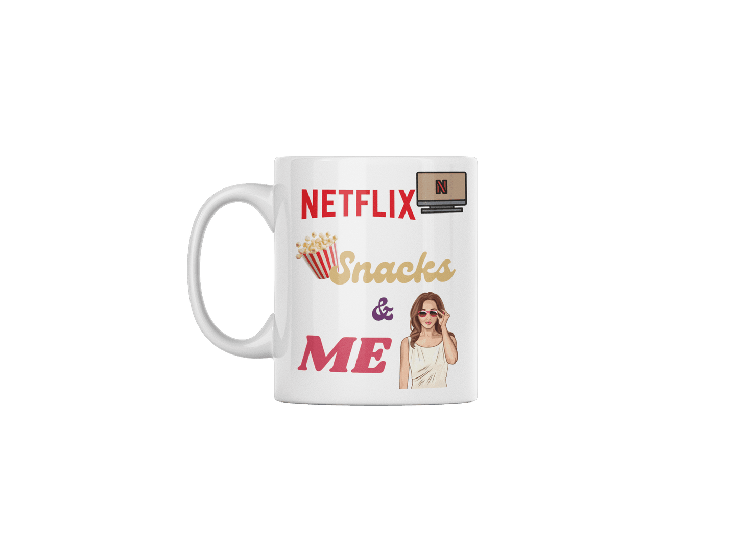 Netflix Snacks & Me - 11 oz White Ceramic Mug for Valentines Day - Grace Customs